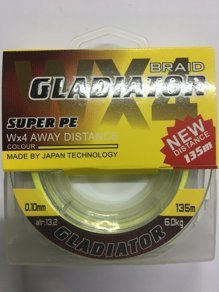 Плетеный шнур Gladiator WX4, 135м (30кг, 0.35mm, Желтый)